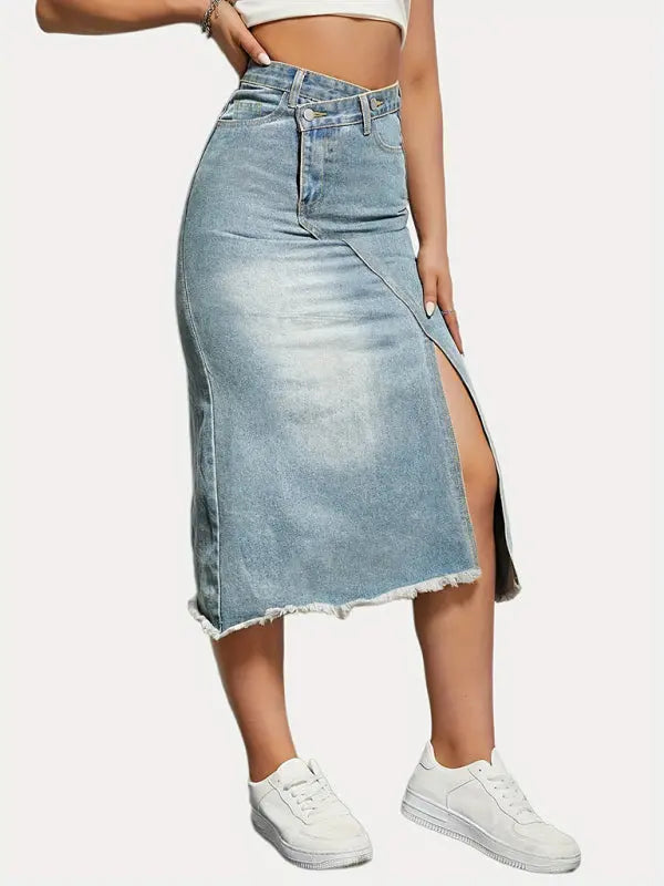 Women's button slit high waist denim skirt - Venus Trendy Fashion Online