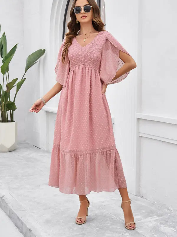 Women's elegant solid color V-neck dress - Venus Trendy Fashion Online