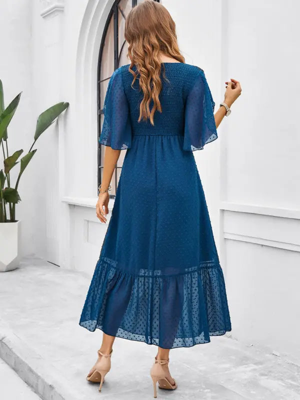 Women's elegant solid color V-neck dress - Venus Trendy Fashion Online