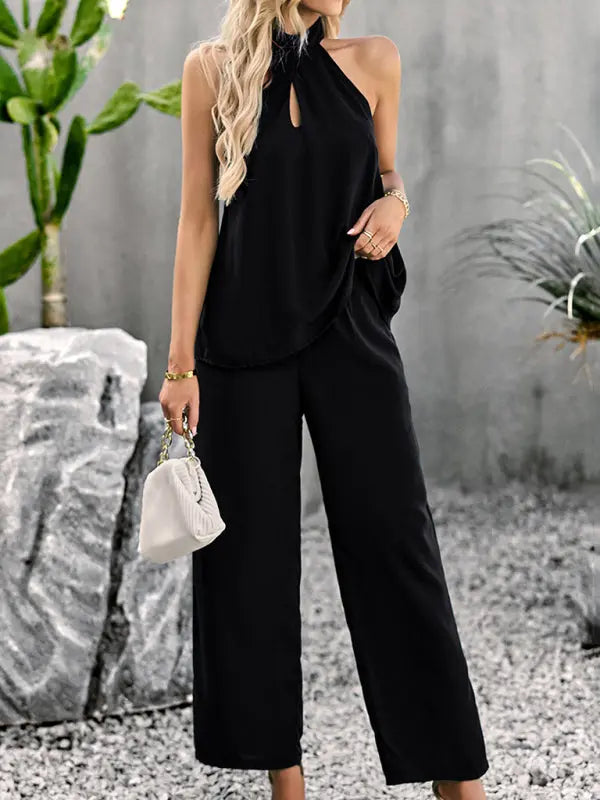 Women's new elegant and fashionable halterneck sleeveless tops and straight pants two-piece set Venus Trendy Fashion Online