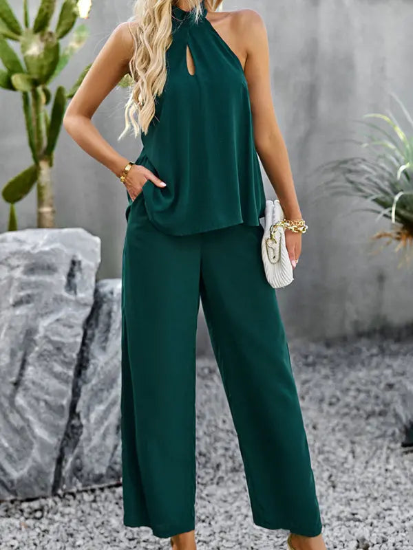 Women's new elegant and fashionable halterneck sleeveless tops and straight pants two-piece set Venus Trendy Fashion Online