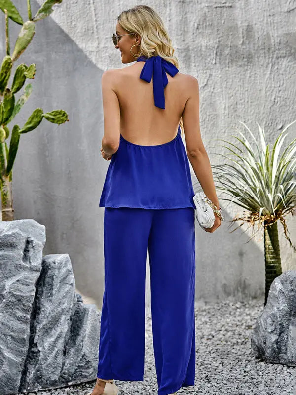 Women's new elegant and fashionable halterneck sleeveless tops and straight pants two-piece set Venus Trendy Fashion Online