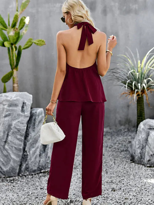 Women's new elegant and fashionable halterneck sleeveless tops and straight pants two-piece set Venus Trendy Fashion Online