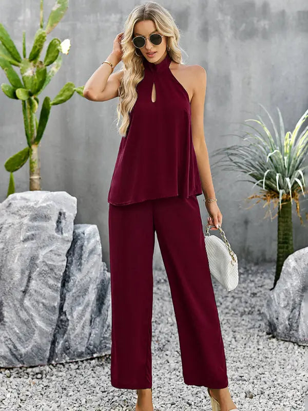 Women's new elegant and fashionable halterneck sleeveless tops and straight pants two-piece set Venus Trendy Fashion Online