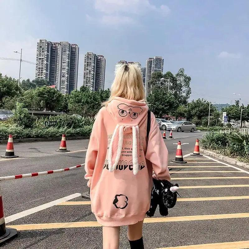 Y2k Long Sleeve Oversize Pullovers Rabbit Ear Hooded - Venus Trendy Fashion Online