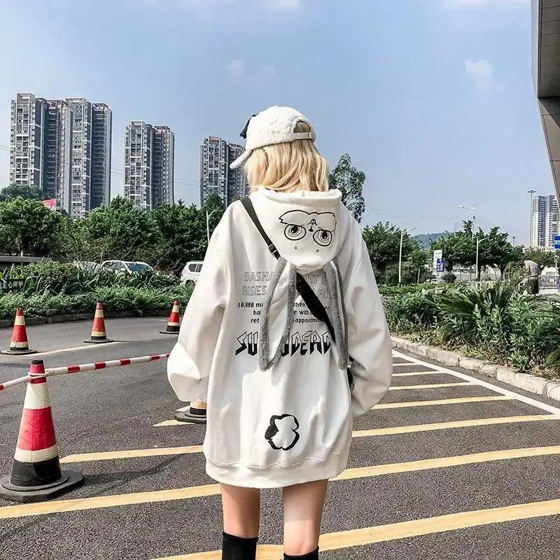 Y2k Long Sleeve Oversize Pullovers Rabbit Ear Hooded - Venus Trendy Fashion Online