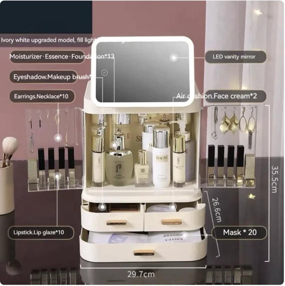 Large-Capacity Desktop Makeup Organizer with Mirror and Light - Venus Trendy Fashion Online