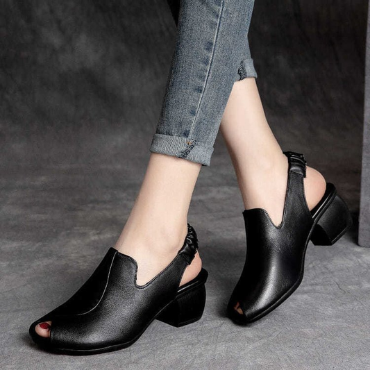 Women Fashion Plus Size Retro Solid Color Chunky Heel Roman Open Toe Staggeddon Sandals - Venus Trendy Fashion Online