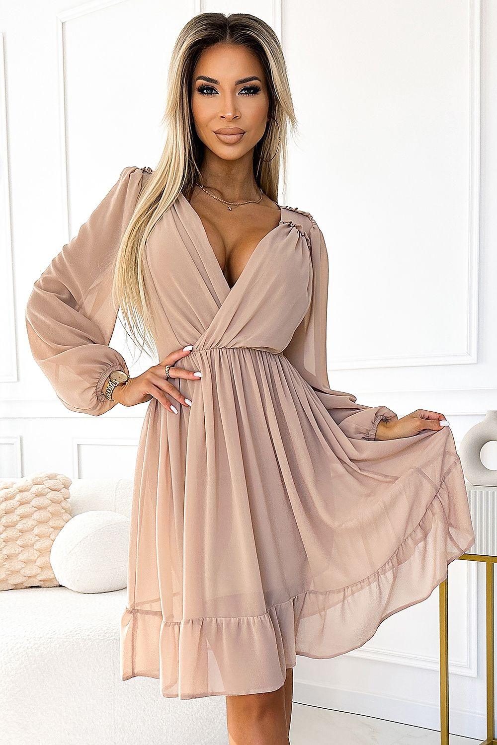 Chiffon Midi Long Sleeves Cocktail dress - Venus Trendy Fashion Online