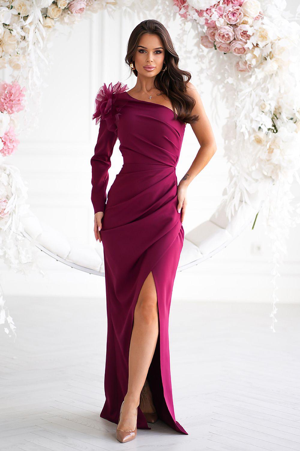 Elegance Rose Shoulder Fitted Long dress - Venus Trendy Fashion Online