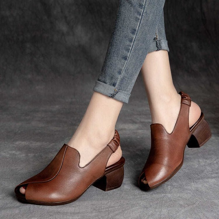 Women Fashion Plus Size Retro Solid Color Chunky Heel Roman Open Toe Staggeddon Sandals