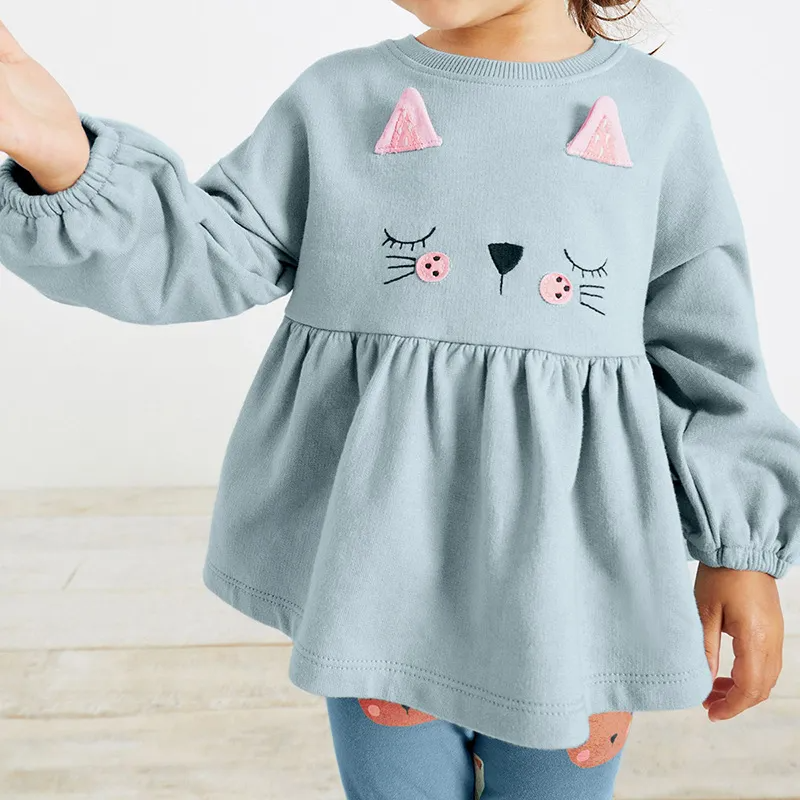 Kids Toddler Big Boys Spring Autumn Fashion Casual Cute Solid Color Cartoon Kitten Round Neck Long Sleeve Pants Set