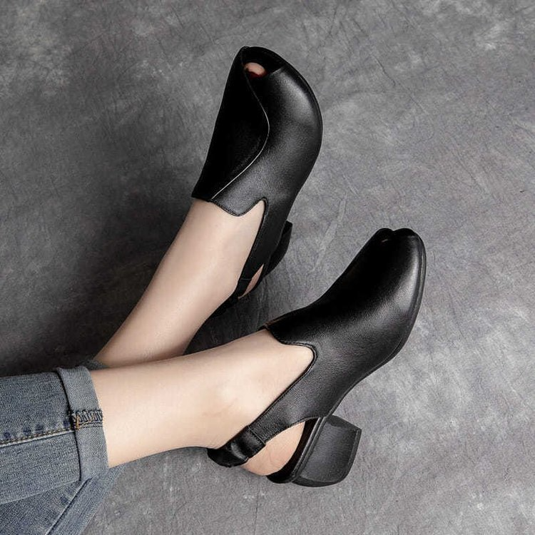 Women Fashion Plus Size Retro Solid Color Chunky Heel Roman Open Toe Staggeddon Sandals