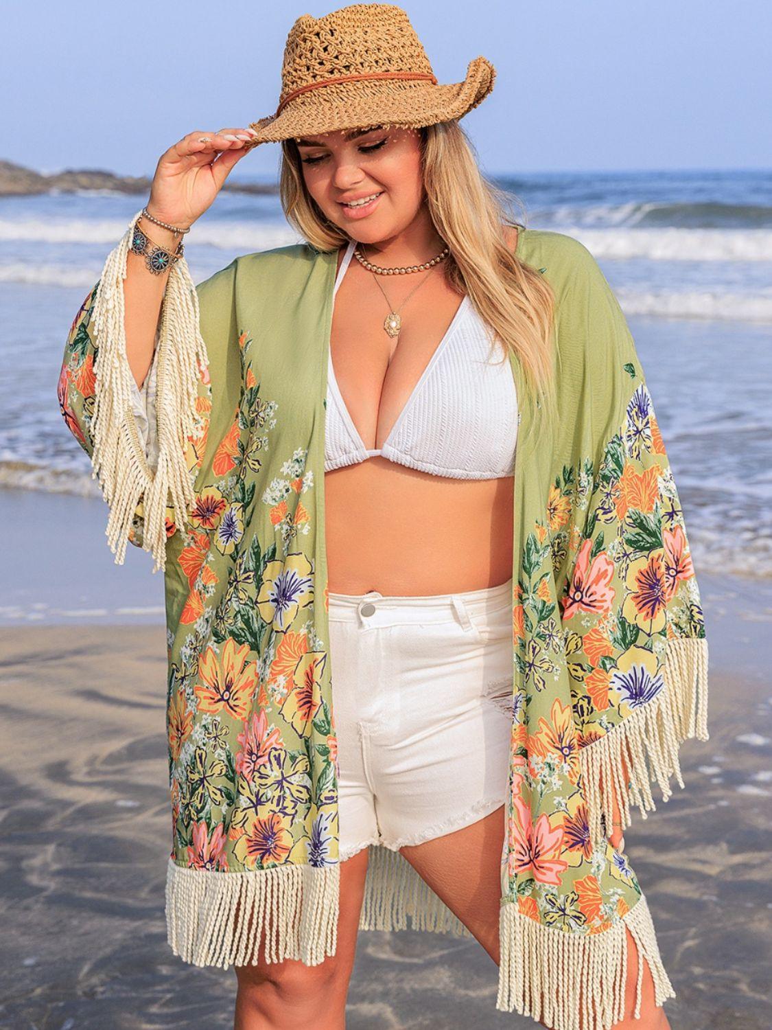 Plus Size Fringe Open Front Cover-Up - Venus Trendy Fashion Online