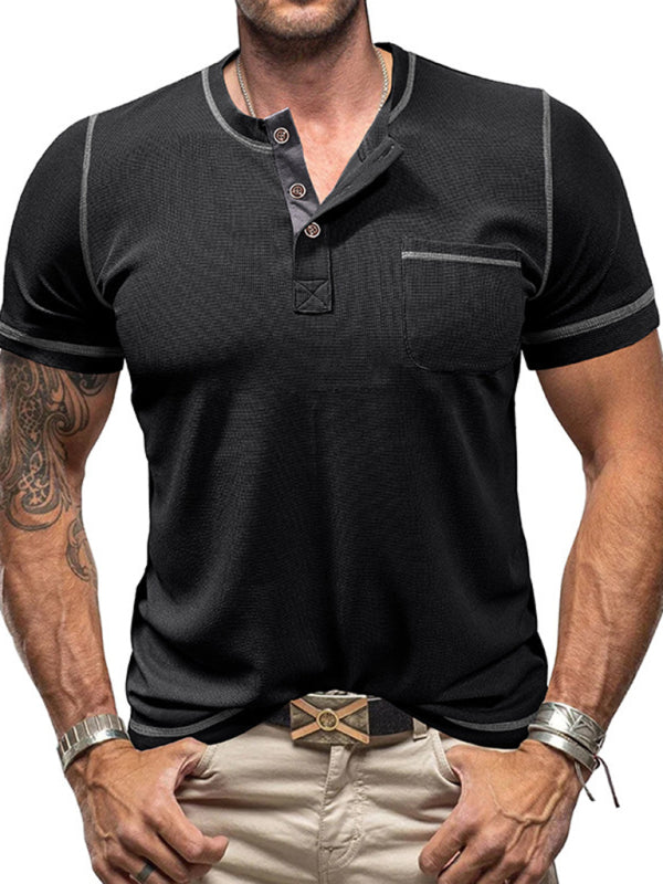 Men's American Vintage Henley Collar Short Sleeve T-Shirt  Venus Trendy Fashion Online