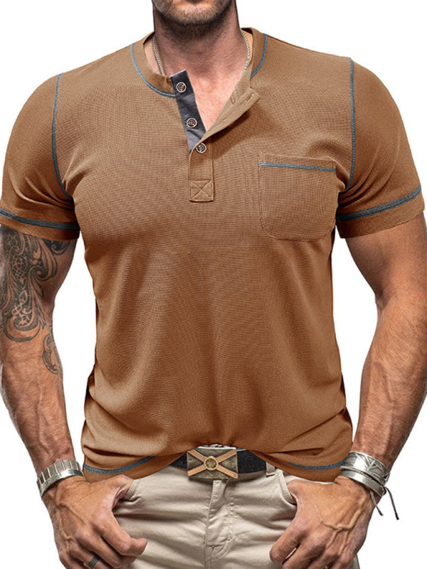 Men's American Vintage Henley Collar Short Sleeve T-Shirt  Venus Trendy Fashion Online