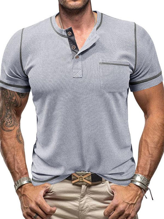 Men's American Vintage Henley Collar Short Sleeve T-Shirt - Venus Trendy Fashion Online