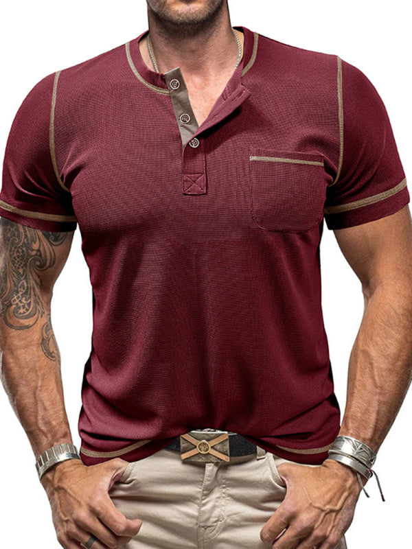 Men's American Vintage Henley Collar Short Sleeve T-Shirt  Venus Trendy Fashion Online