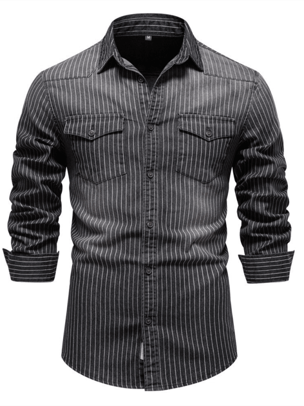 Men's Heavy Washed Distressed Striped Denim Shirt - Venus Trendy Fashion Online