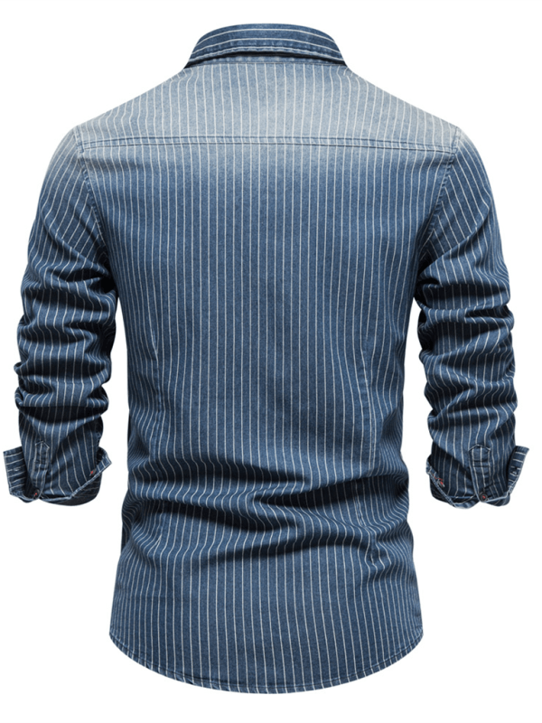 Men's Heavy Washed Distressed Striped Denim Shirt - Venus Trendy Fashion Online