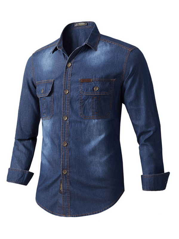 Men's casual workwear long-sleeved denim shirt - Venus Trendy Fashion Online