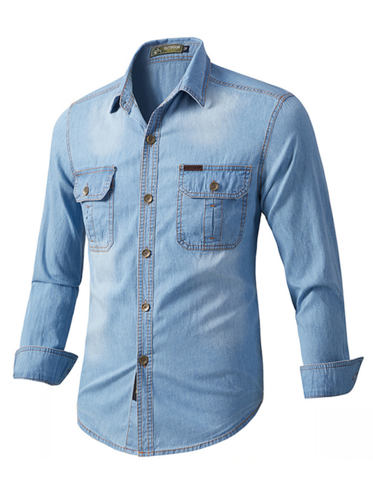 Men's casual workwear long-sleeved denim shirt  Venus Trendy Fashion Online