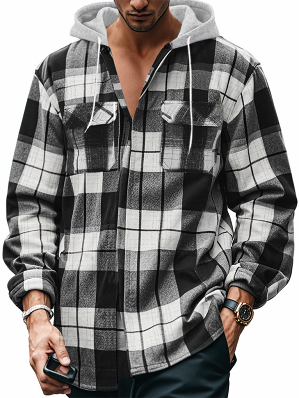 Loose Casual Flannel Jacquard Long Sleeve Hooded Plaid Shirt  Venus Trendy Fashion Online