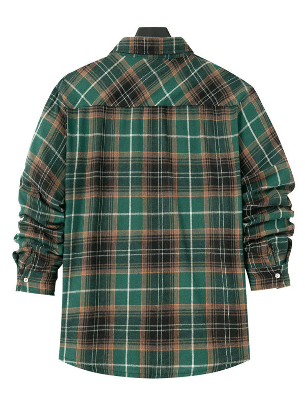 Men's brushed thin plaid long-sleeved casual shirt - Venus Trendy Fashion Online