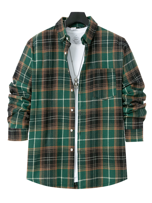 Men's brushed thin plaid long-sleeved casual shirt  Venus Trendy Fashion Online