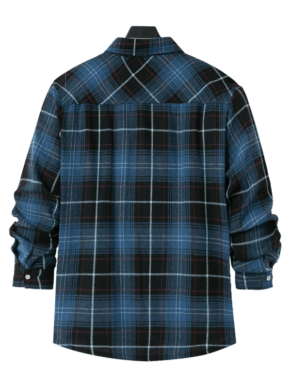 Men's brushed thin plaid long-sleeved casual shirt - Venus Trendy Fashion Online