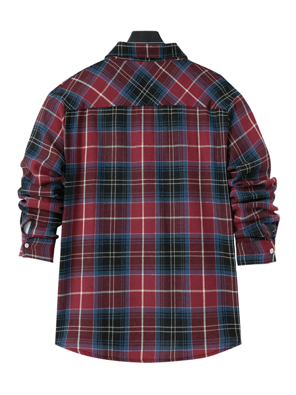 Men's brushed thin plaid long-sleeved casual shirt - Venus Trendy Fashion Online