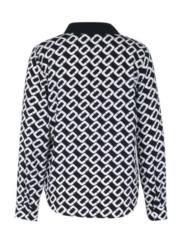 Women's new V-lapel printed long-sleeved shirt - Venus Trendy Fashion Online