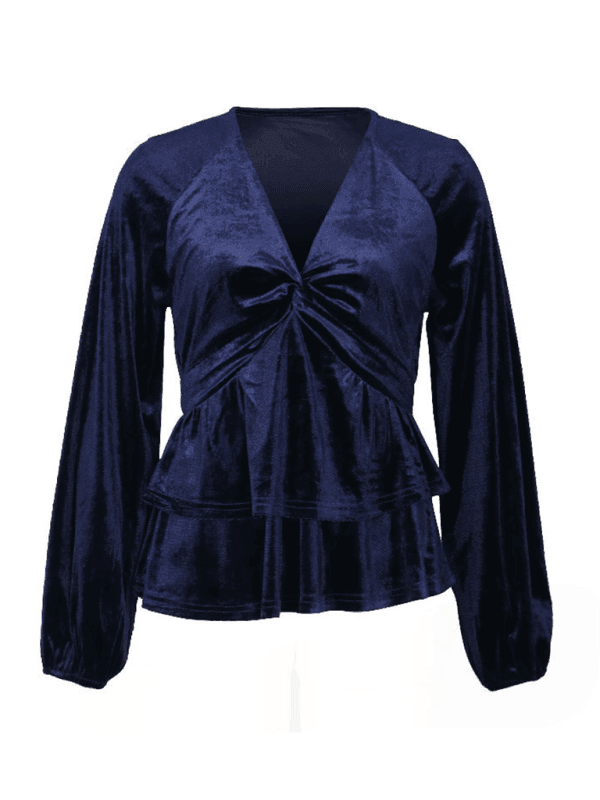 Women's solid color v-neck velvet long-sleeved top - Venus Trendy Fashion Online