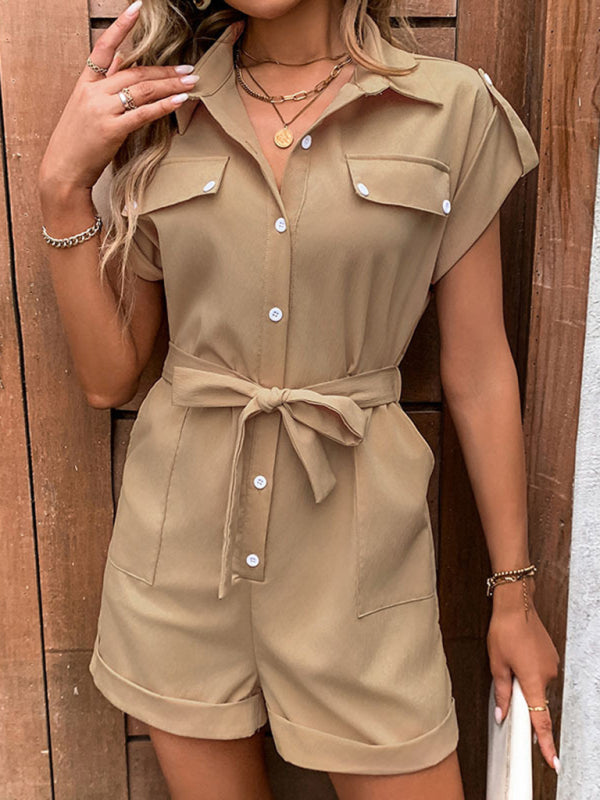 New Commuting Jumpsuit Lace Up High Waist Lapel Jumpsuit - Venus Trendy Fashion Online