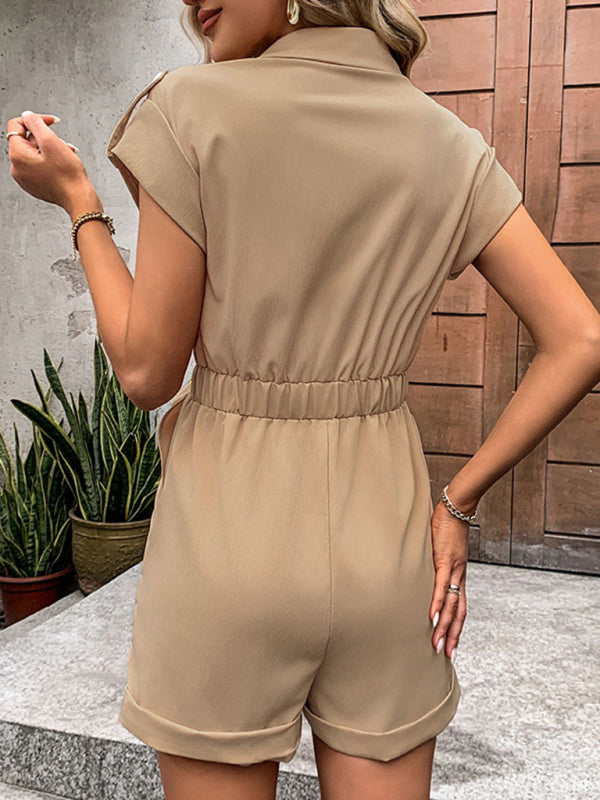 New Commuting Jumpsuit Lace Up High Waist Lapel Jumpsuit - Venus Trendy Fashion Online