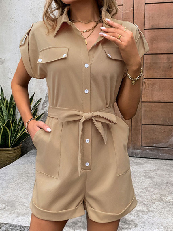 New Commuting Jumpsuit Lace Up High Waist Lapel Jumpsuit - Venus Trendy Fashion Online