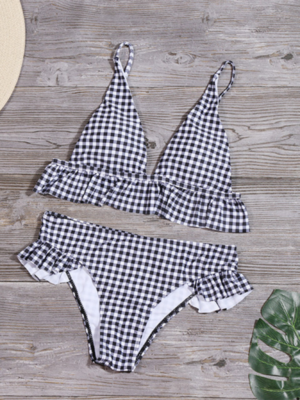 Plaid bikini ruffled swimsuit gathered two-piece swimsuit  Venus Trendy Fashion Online