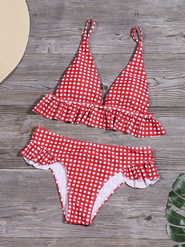 Plaid bikini ruffled swimsuit gathered two-piece swimsuit  Venus Trendy Fashion Online