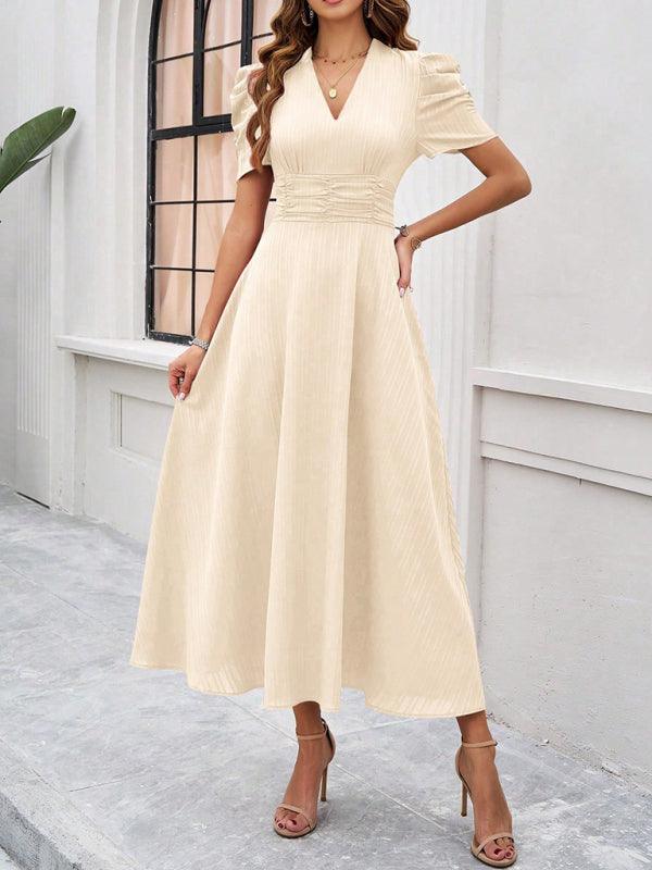 Women's elegant solid color waist dress - Venus Trendy Fashion Online