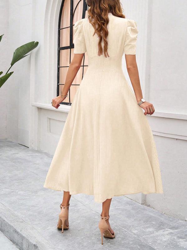 Women's elegant solid color waist dress - Venus Trendy Fashion Online