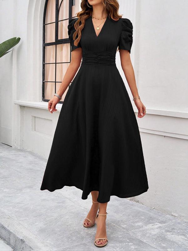 Women's elegant solid color waist dress - Venus Trendy Fashion Online