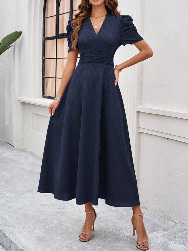 Women's elegant solid color waist dress - Venus Trendy Fashion Online