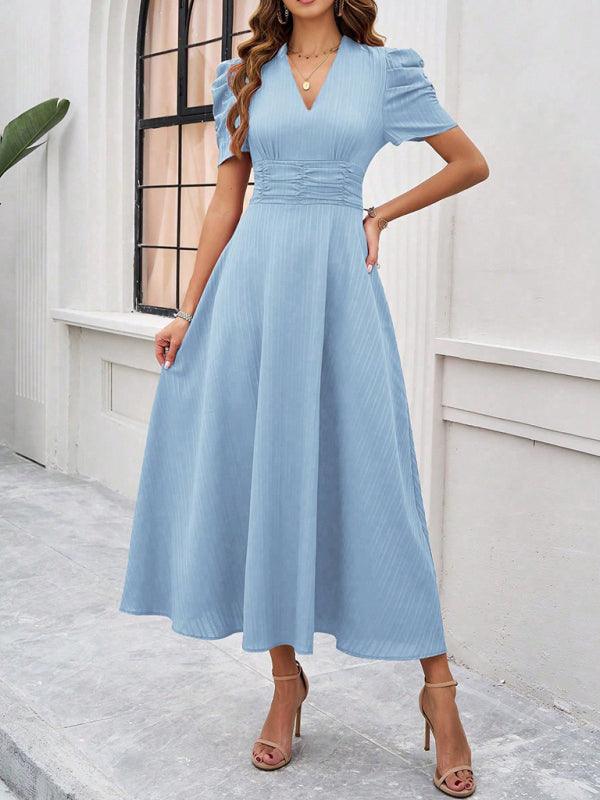 Women's elegant solid color waist dress - Venus Trendy Fashion Online