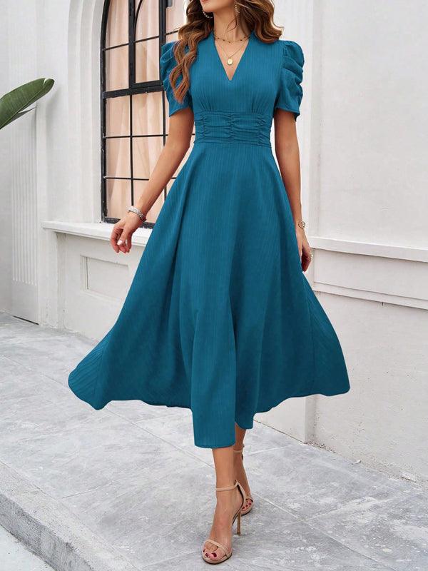 Women's elegant solid color waist dress - Venus Trendy Fashion Online