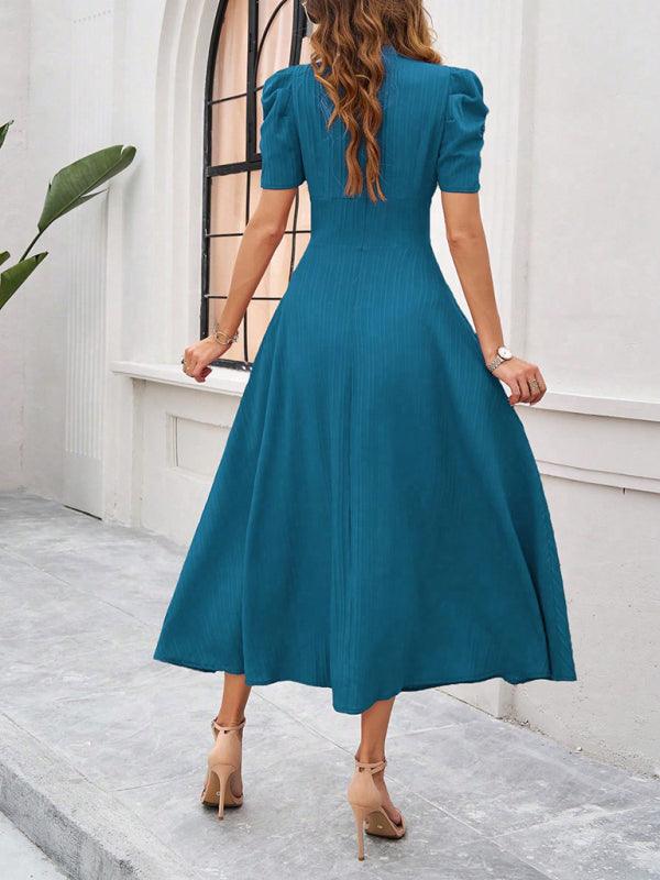 Women's elegant solid color waist dress - Venus Trendy Fashion Online