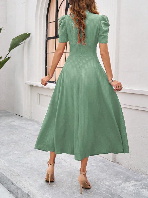 Women's elegant solid color waist dress - Venus Trendy Fashion Online