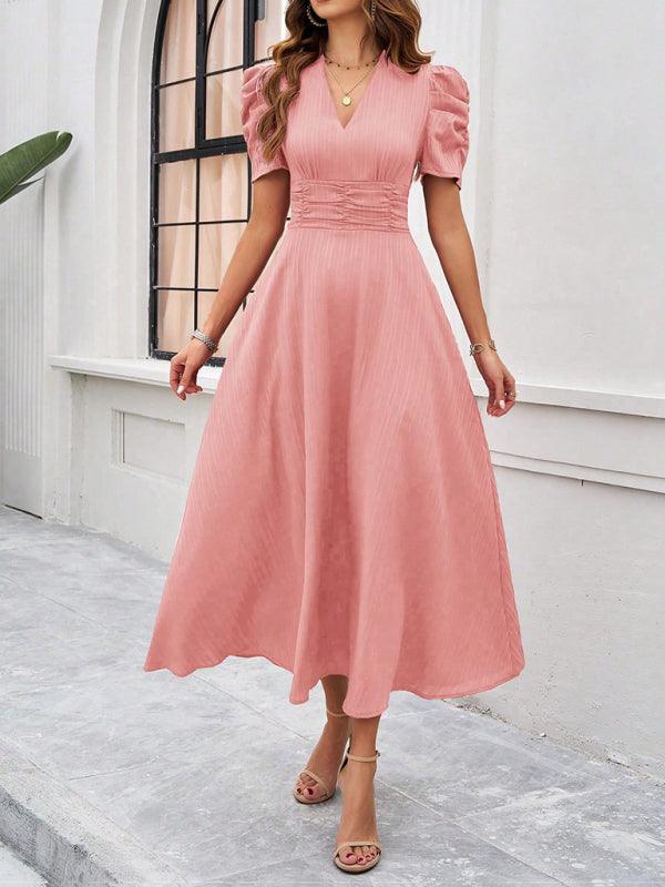 Women's elegant solid color waist dress - Venus Trendy Fashion Online