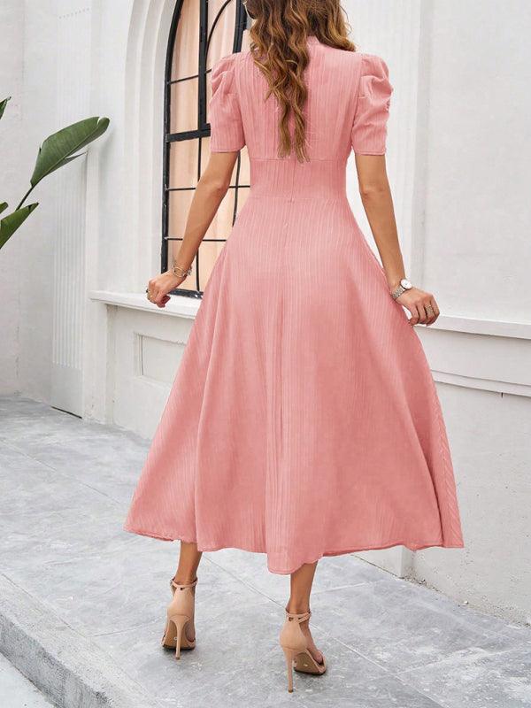 Women's elegant solid color waist dress - Venus Trendy Fashion Online