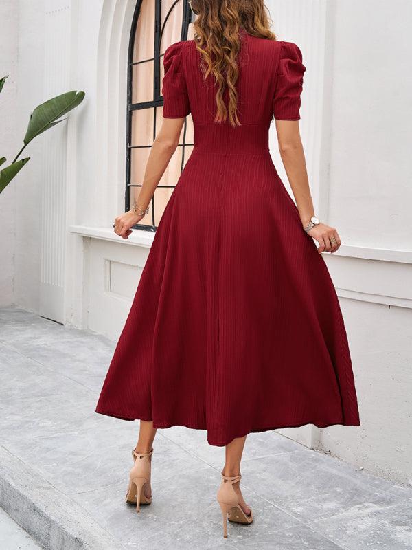 Women's elegant solid color waist dress - Venus Trendy Fashion Online