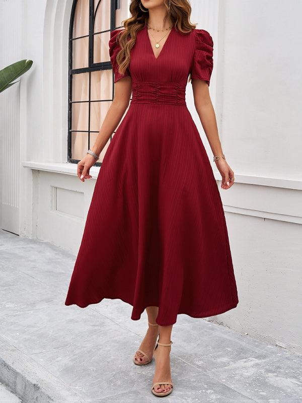 Women's elegant solid color waist dress - Venus Trendy Fashion Online